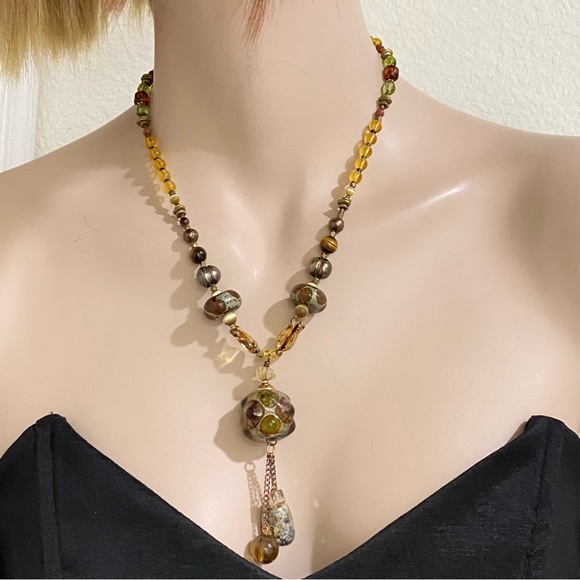 Handmade Lampwork Beads Fall Theme Beaded Necklace - Picture 2 of 11